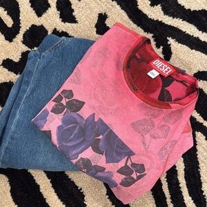 Diesel 🌹 Pink and Blue Floral Shirt RARE